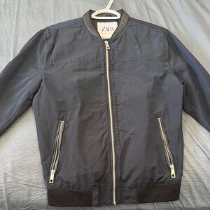 Zara Men's Dark Bomber Jacket with Zipper Accents